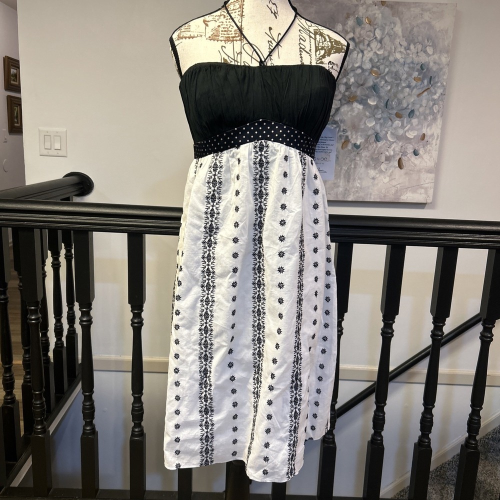 Oc By Oc Oleg Cassini Womens‎ Black White Cotton Silk Strapless  Dress 12 NWT